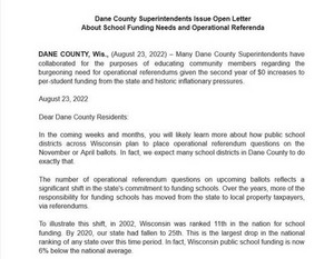 Dane County Superintendents Letter